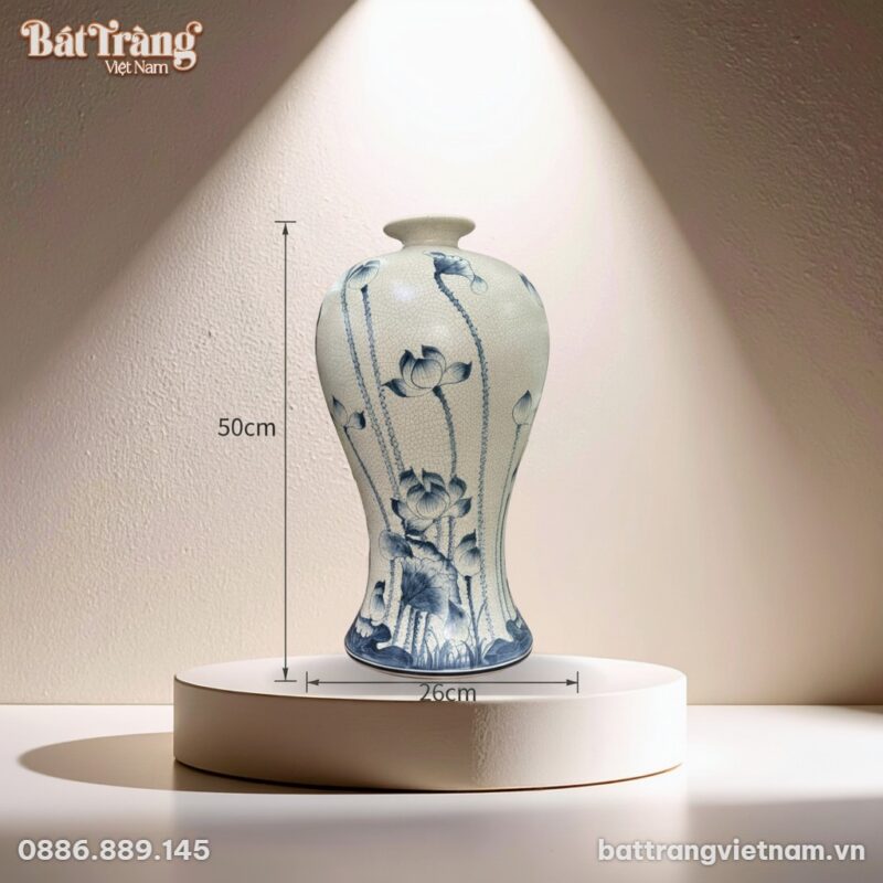 Kích thước Mai bình tích lộc men rạn vẽ hoa sen BT-MB20
