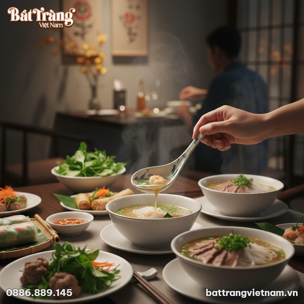 Tr&ecirc;n b&agrave;n tiệc được b&agrave;i tr&iacute; tinh tế tại một nh&agrave; ...