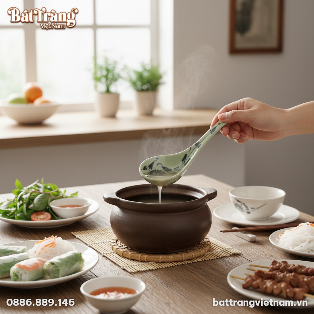 Đ&ocirc;i tay của một người đang nhẹ nh&agrave;ng m&uacute;c canh t...