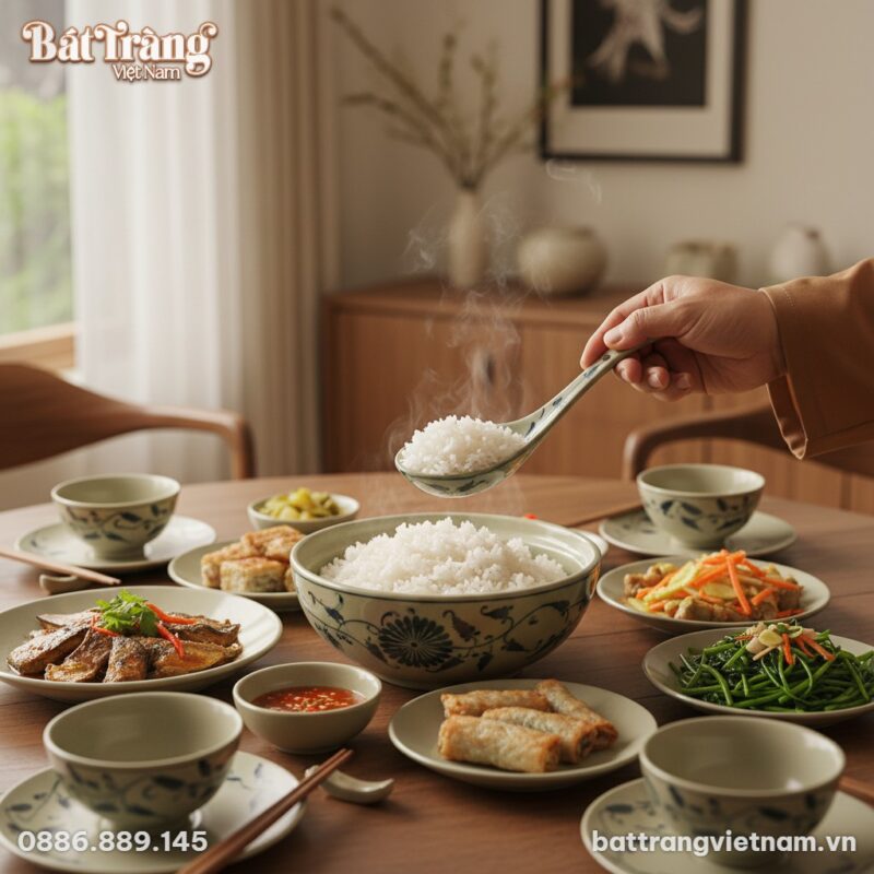 Chiếc thìa gốm sứ Bát Tràng họa tiết cúc đen, m...