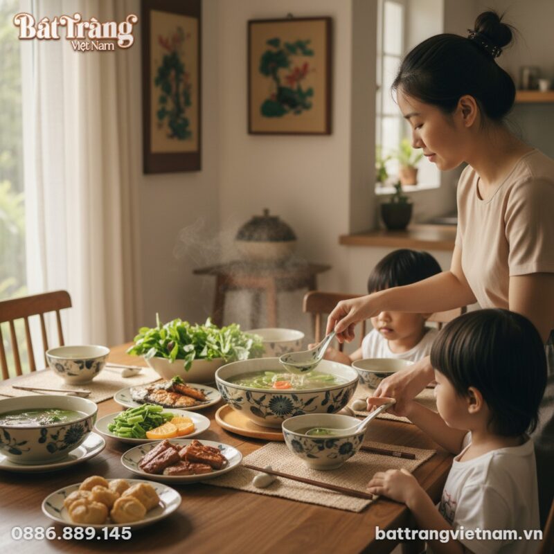 Chiếc thìa gốm sứ Bát Tràng họa tiết hoa cúc đặ...