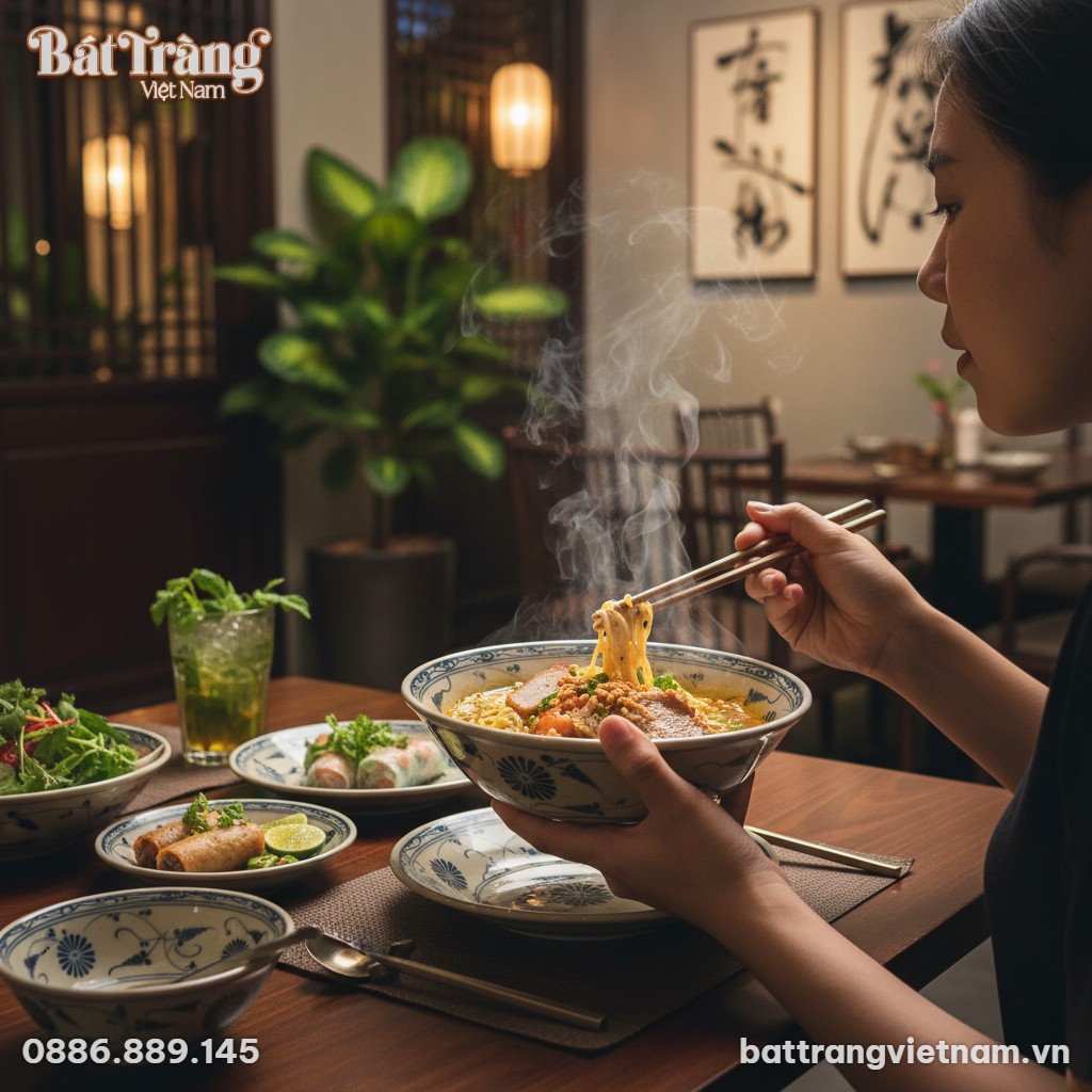 Tô nông gốm Bát Tràng họa tiết cúc men lam, đan...