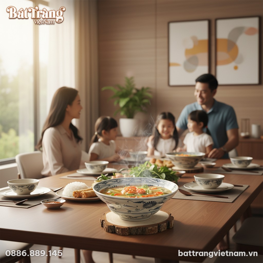 Một t&ocirc; gốm B&aacute;t Tr&agrave;ng men trắng họa tiết hoa văn...