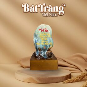 Tượng đá cuội khắc thư pháp trang trí có đế size nhỏ  BT-TG02