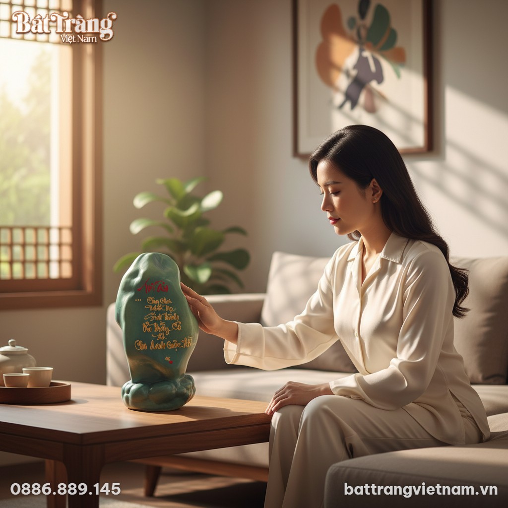 Bức tượng gốm sứ thư ph&aacute;p 'Tri &Acirc;n' (cao 30cm) m...