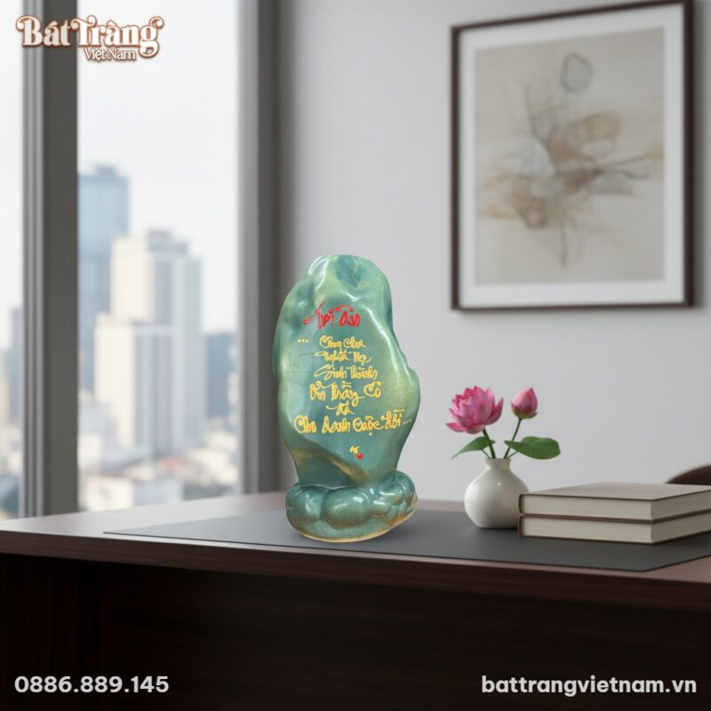 Tượng gốm sứ thư pháp 'Ơn Thầy Cô' (cao 30cm) m...