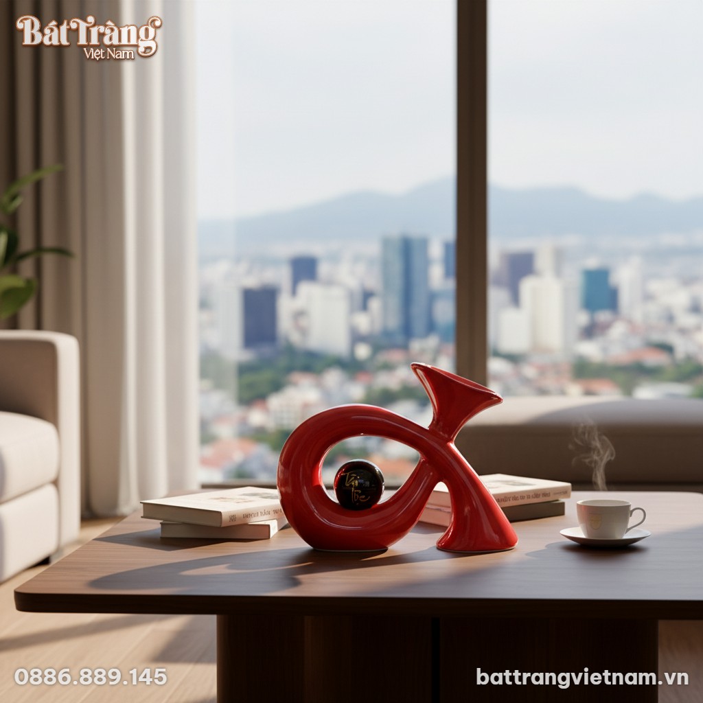 Một tượng decor cây kèn Tài Lộc màu đỏ bóng, ca...