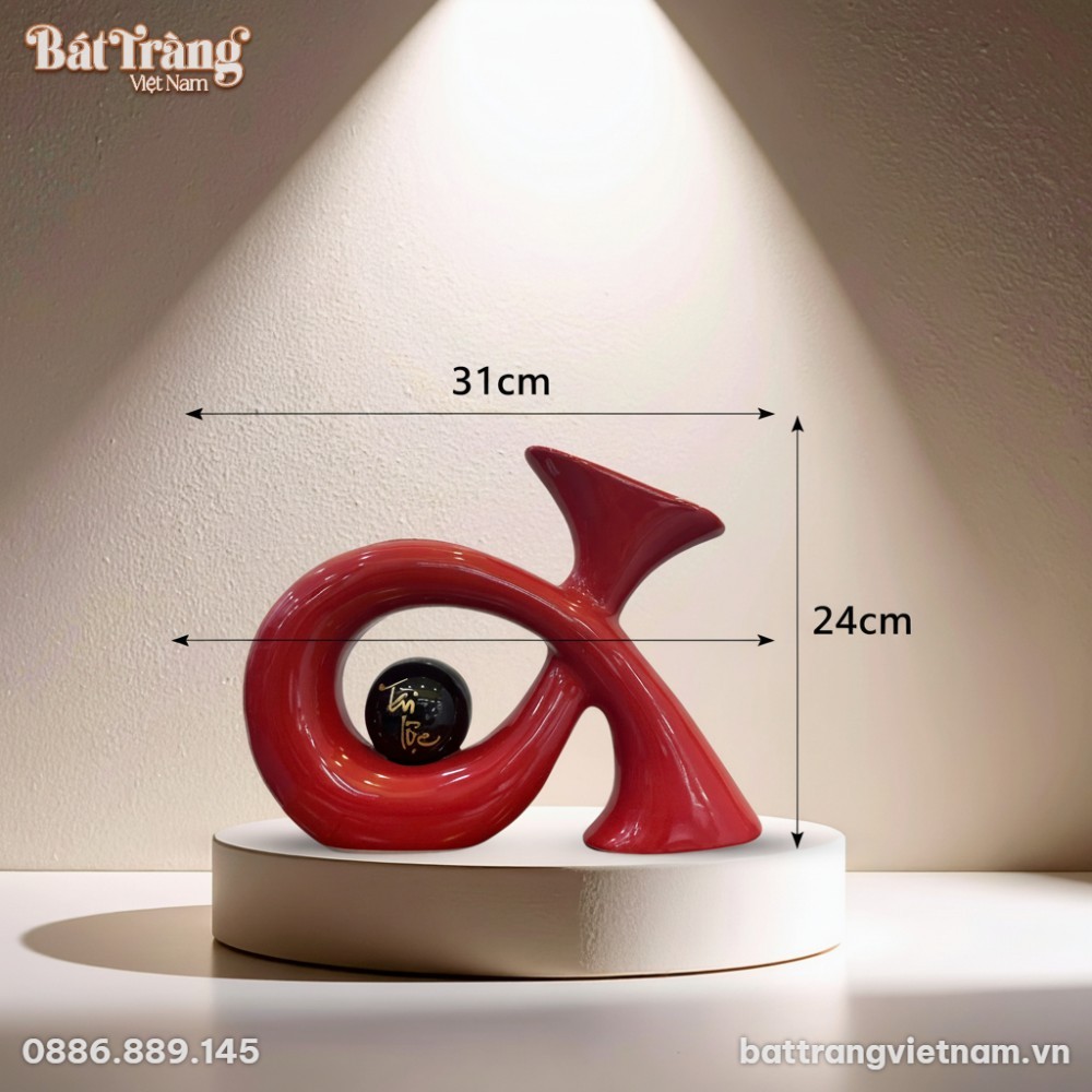 Kích thước Tượng decor cây kèn vẽ chữ Tài Lộc màu đỏ BT-TGS11