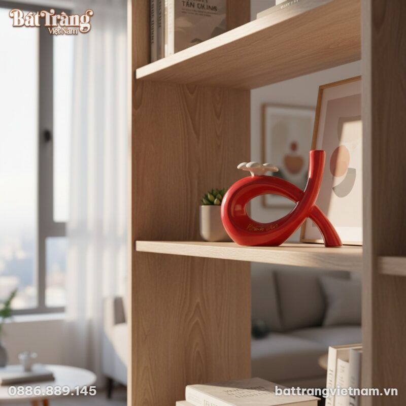 Tượng gốm sứ đỏ, cao 20cm, đặt tinh tế trên kệ ...