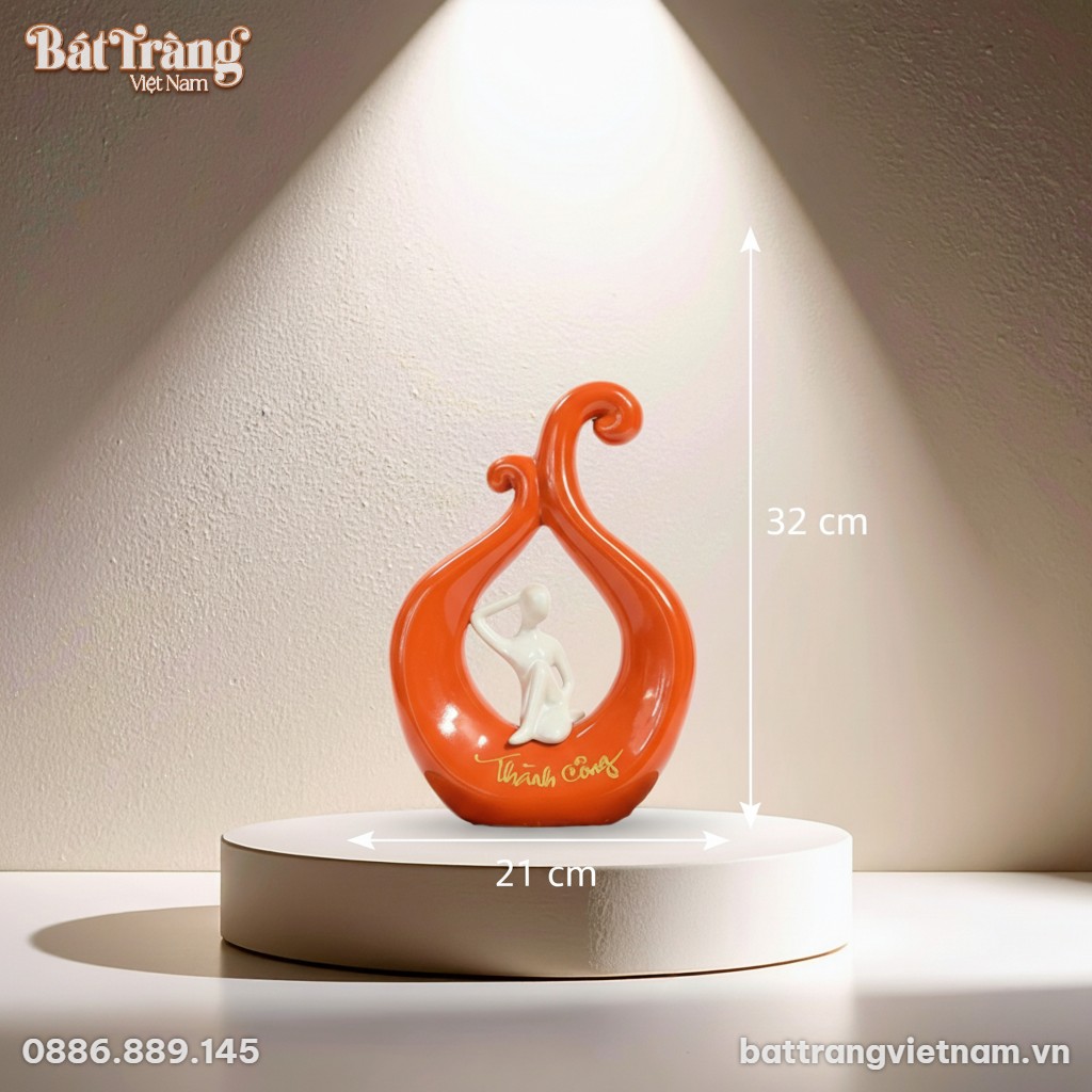 K&iacute;ch thước Tượng decor gốm sứ m&agrave;u đỏ chữ th&agrave;nh c&ocirc;ng BT-TGS06