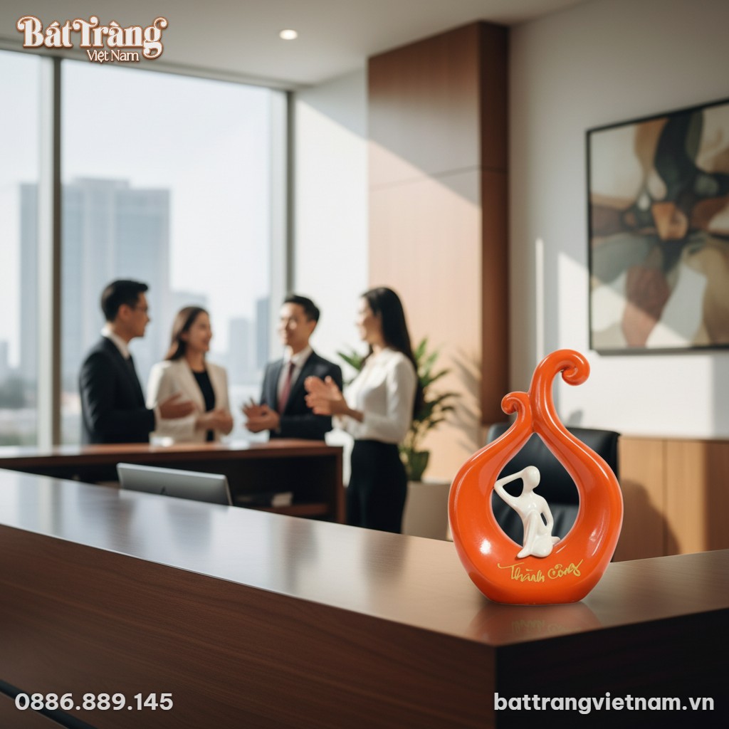 Tượng gốm sứ 'Th&agrave;nh C&ocirc;ng' cao 32cm, với h&igrave;nh tư...