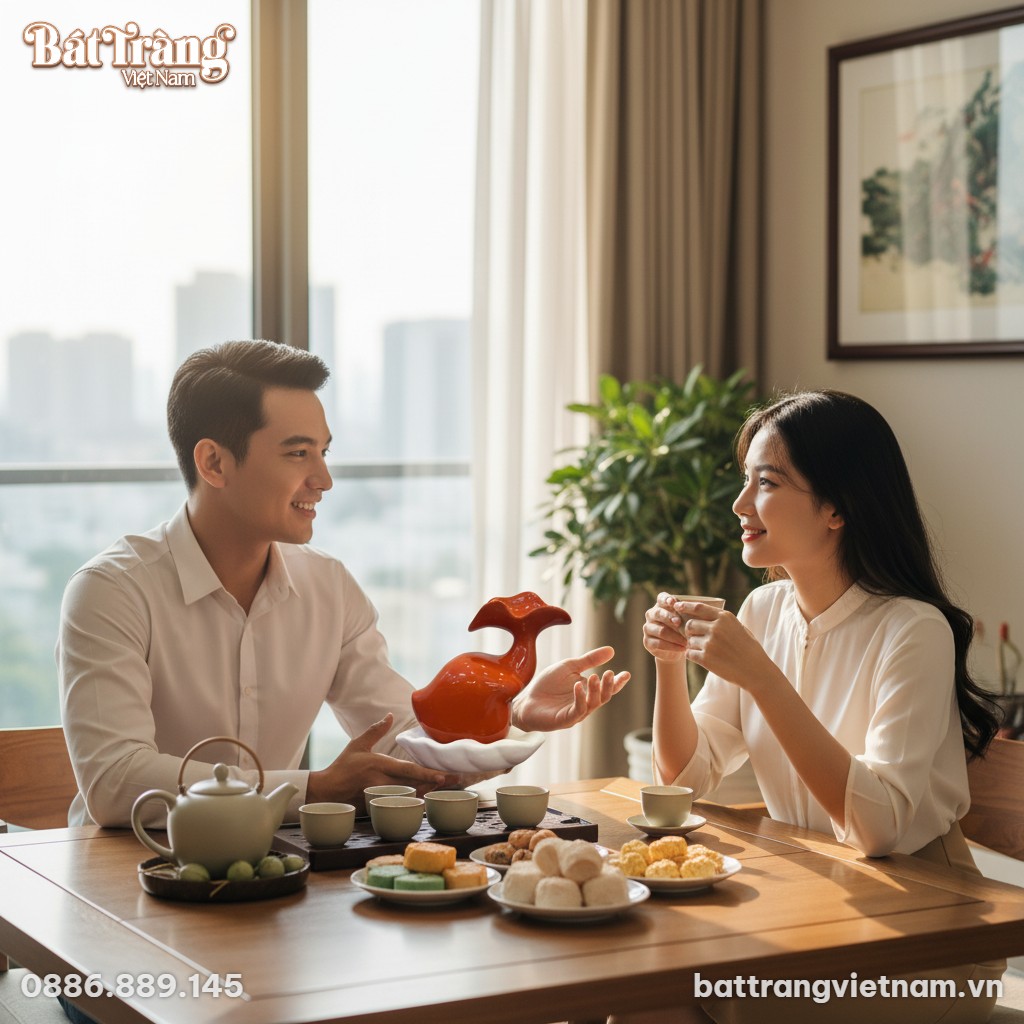 Hai người bạn đang trao đổi qu&agrave; tặng trong một ...