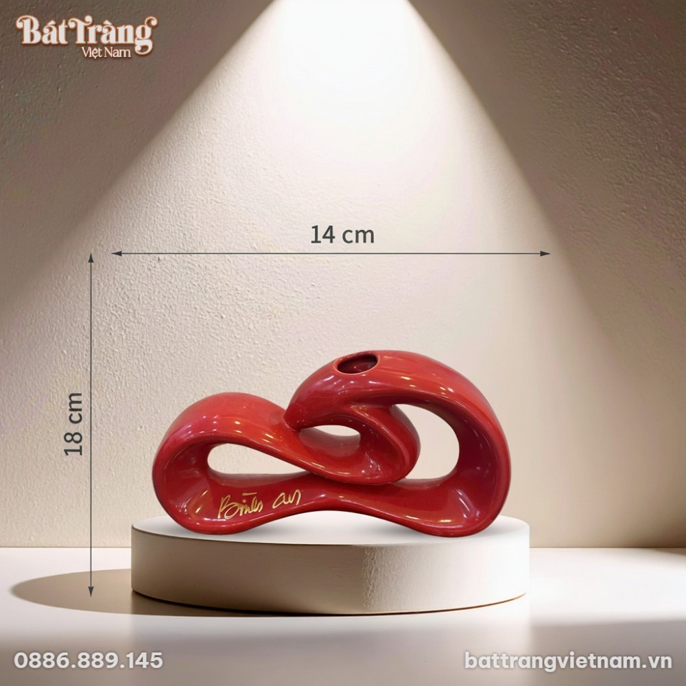 K&iacute;ch thước Tượng decor uốn lượn nghệ thuật chữ B&igrave;nh an m&agrave;u đỏ BT-TGS11