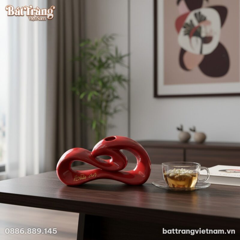 Tượng gốm chữ Bình an 18cm màu đỏ nổi bật trên ...