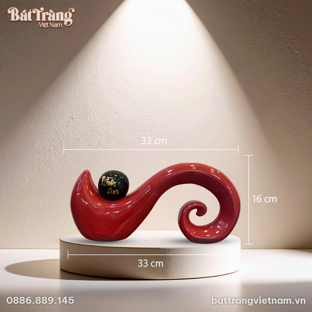 K&iacute;ch thước Tượng Gốm decor gợn s&oacute;ng đỏ BT-TGS09
