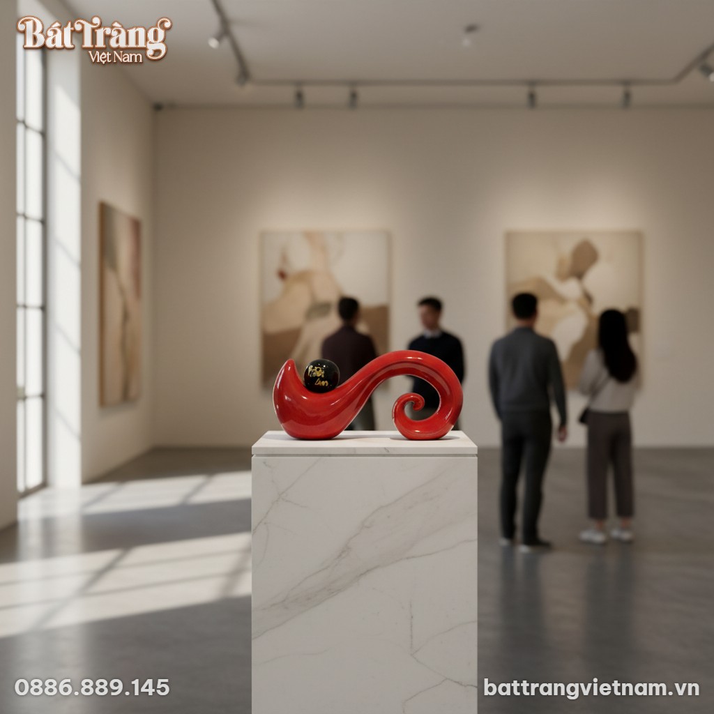 Tượng gốm gợn s&oacute;ng đỏ B&aacute;t Tr&agrave;ng 16x33cm được tr...