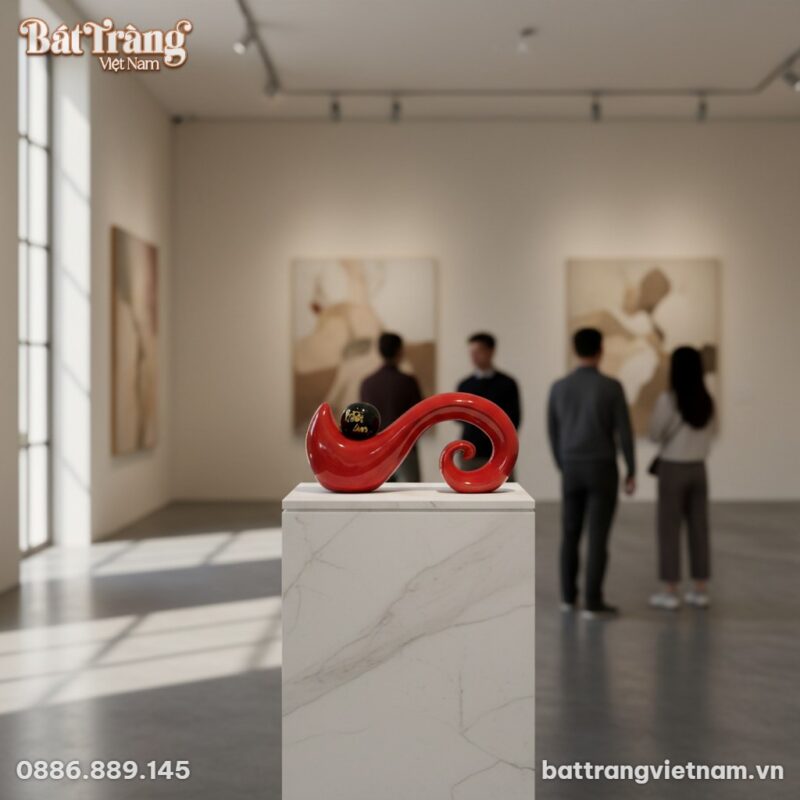 Tượng gốm gợn sóng đỏ Bát Tràng 16x33cm được tr...