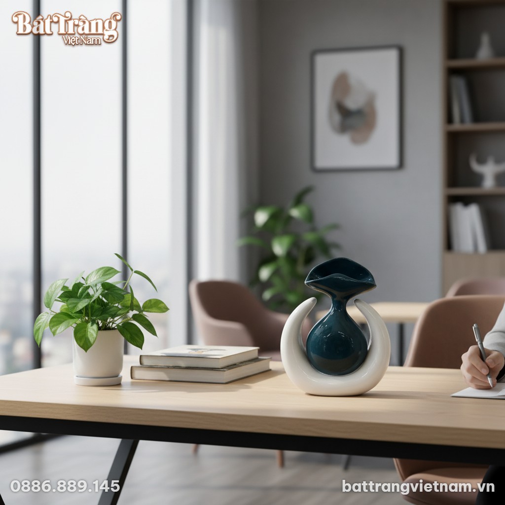 Tượng gốm 'V&ograve;ng Tr&ograve;n H&agrave;i H&ograve;a' cao 25cm đặt tr&ecirc;n...