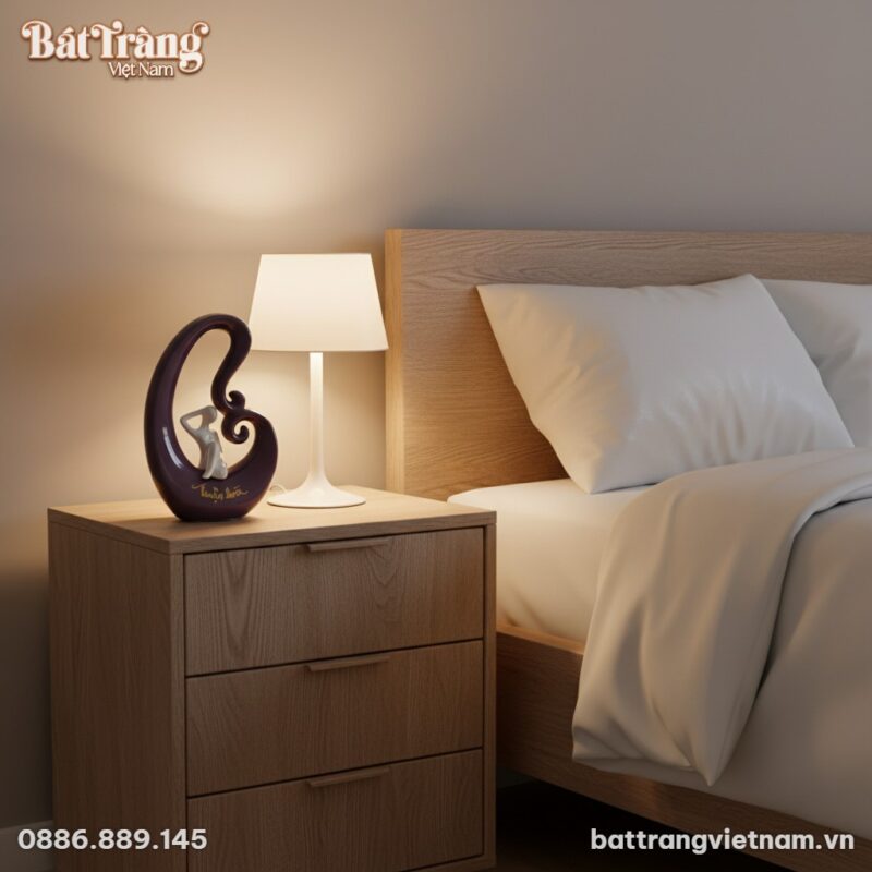 Tượng gốm sứ Thuận Hoà trên tủ đầu giường gỗ sồ... Tượng gốm sứ Thuận Hoà trên tủ đầu giường gỗ sồ...