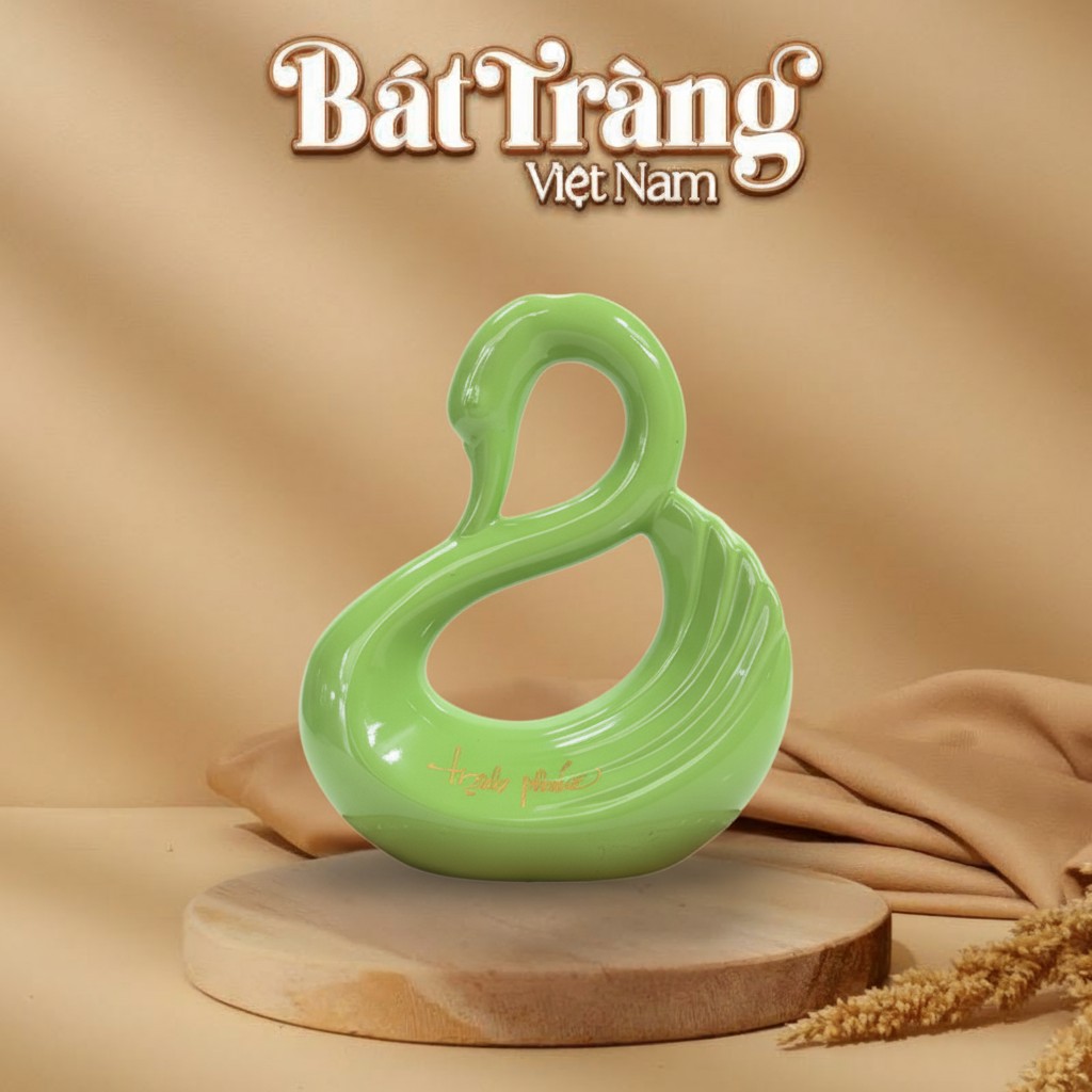 Tượng gốm sứ decor thiên nga xanh lá BT-TGS3