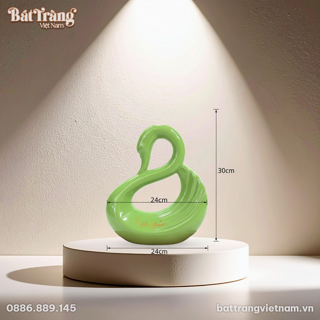 Kích thước Tượng gốm sứ decor thiên nga xanh lá BT-TGS3