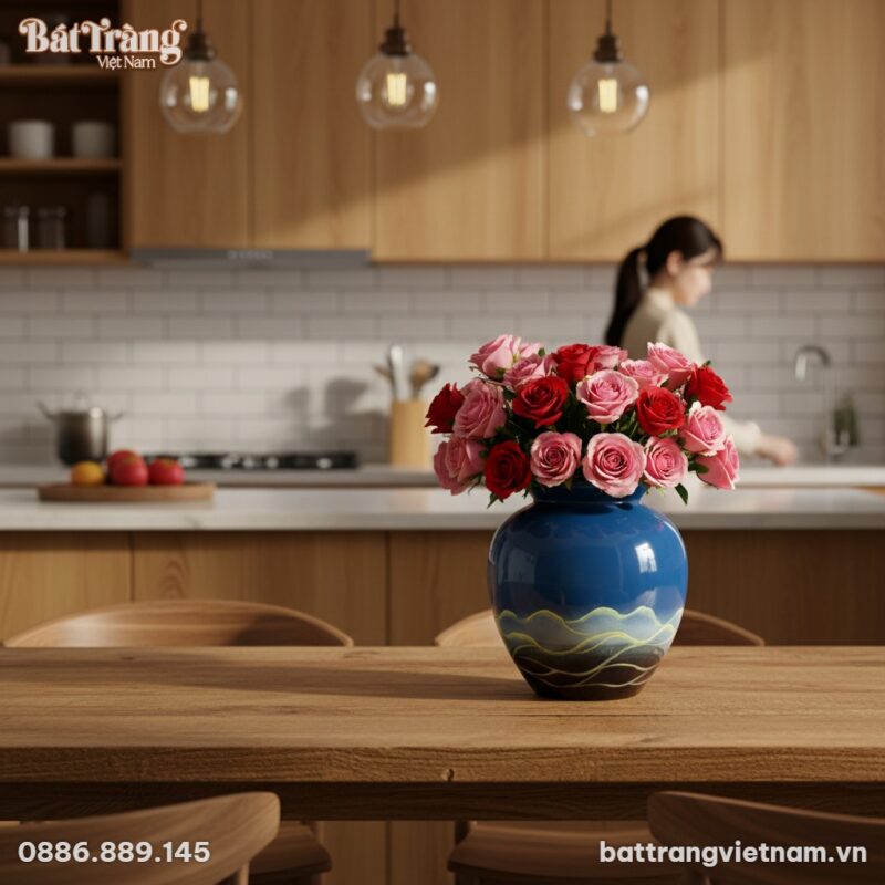 Một chiếc vò tròn xanh mây men hoả biến BT-LHS0...