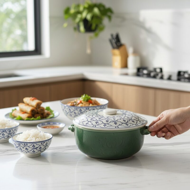 Cận cảnh chiếc âu cơm gốm sứ Bát Tràng men ngọc...