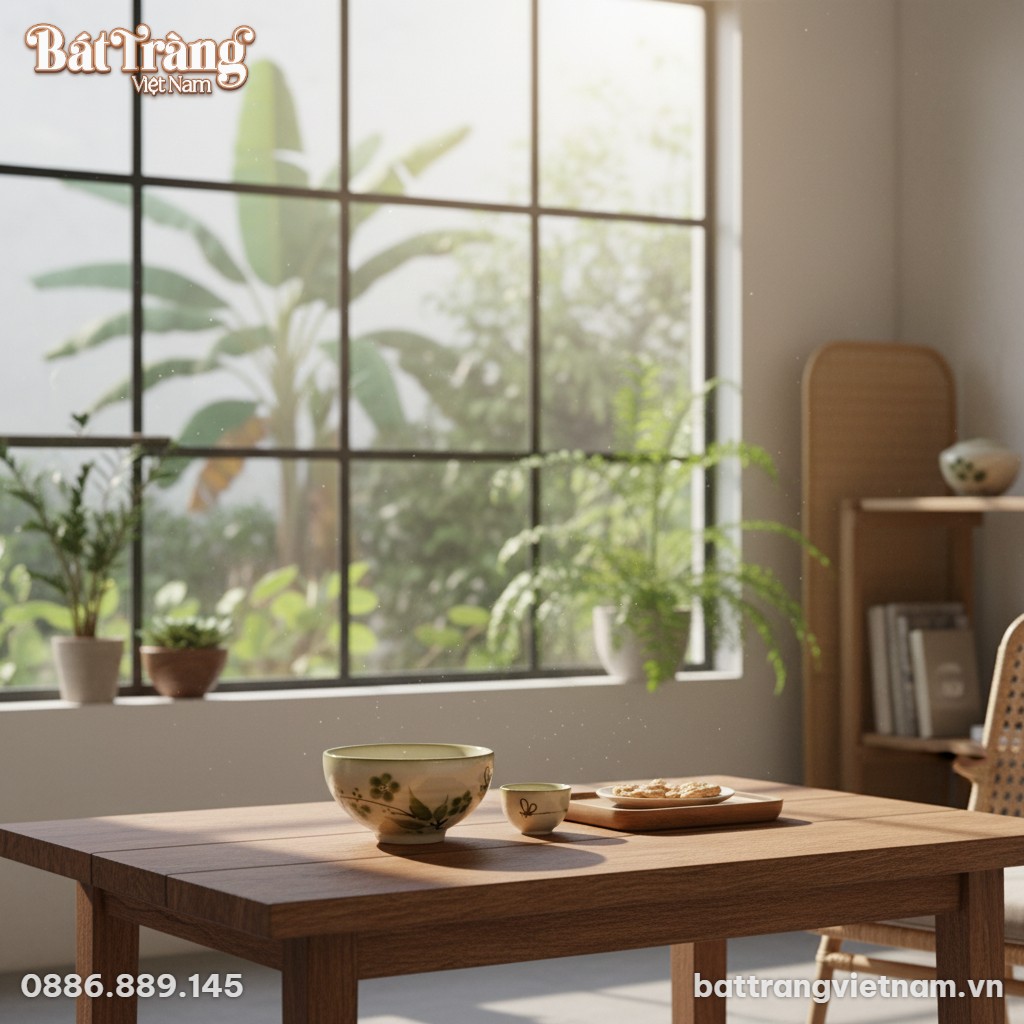 Chiếc b&aacute;t gốm B&aacute;t Tr&agrave;ng họa tiết chuồn tr&uacute;c đặt...