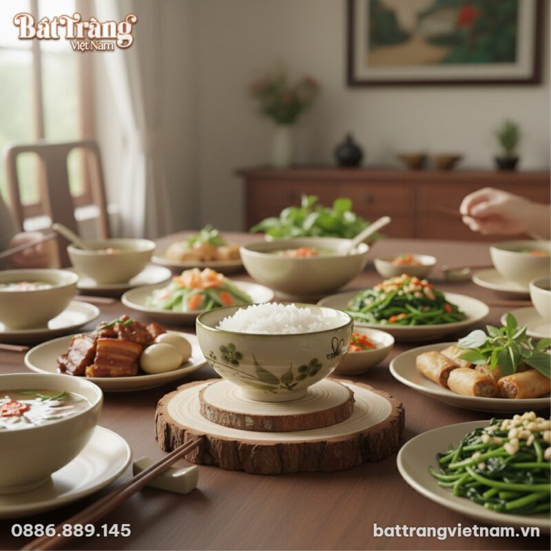 Cận cảnh một chiếc bát cơm gốm sứ Bát Tràng họa...