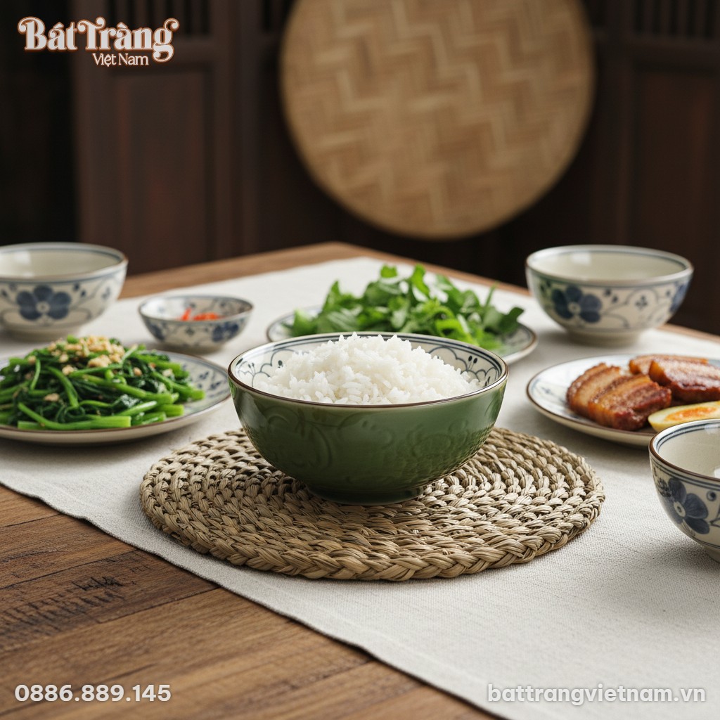 Cận cảnh b&aacute;t cơm men lục bảo BT-BD98, tập trung...