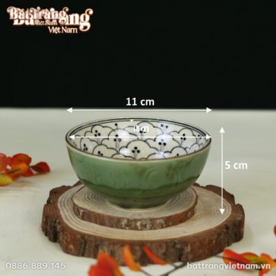 Kích thước Bát cơm hoạ tiết bèo xanh men lục bảo BT-BD98