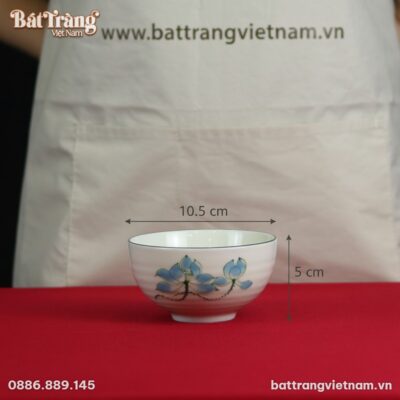 Kích thước Bát cơm sứ trắng hoạ tiết sen xanh Bát Tràng BT-BD113