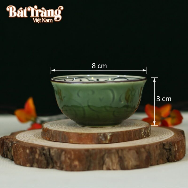 Kích thước Bát mắm hoạ tiết bèo xanh men lục bảo BT-BD102