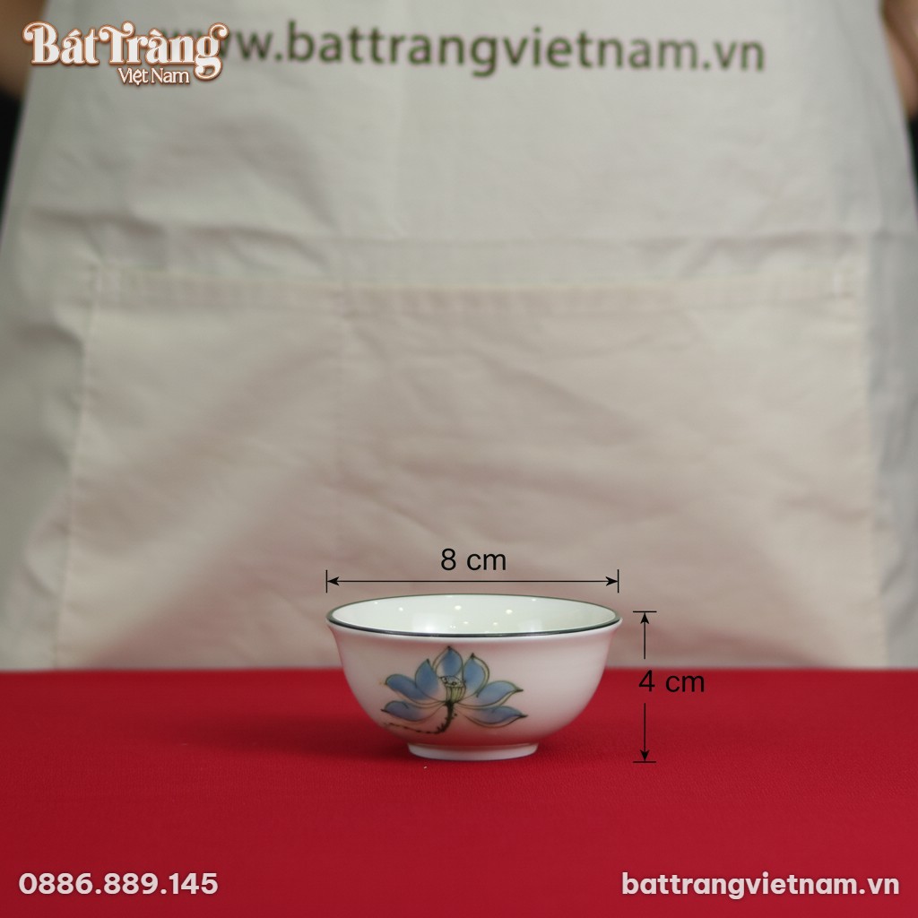 K&iacute;ch thước B&aacute;t mắm sứ trắng hoạ tiết sen xanh B&aacute;t Tr&agrave;ng BT-BD112