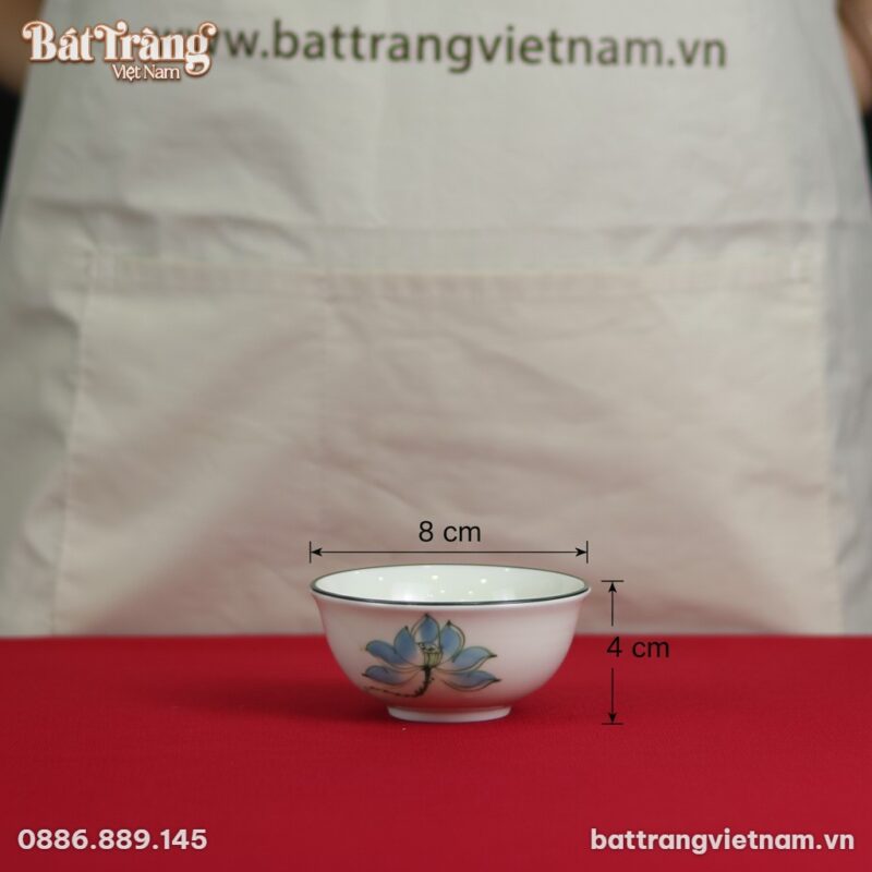 Kích thước Bát mắm sứ trắng hoạ tiết sen xanh Bát Tràng BT-BD112