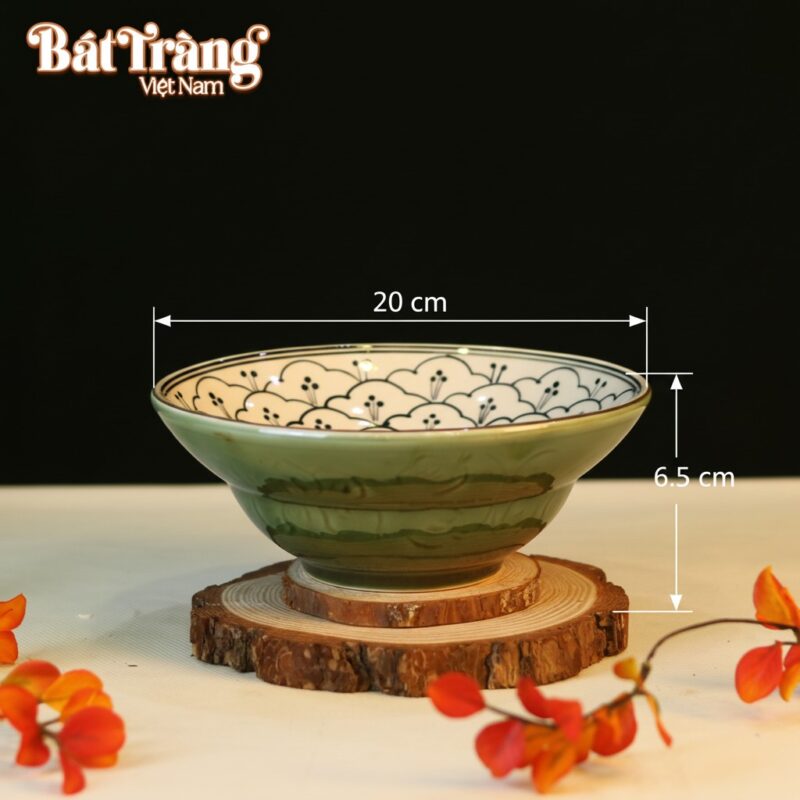 Kích thước Bát yêu kiểu nhật hoạ tiết bèo xanh men lục bảo BT-BD99