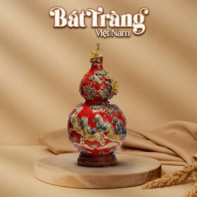 Bình hồ lô "Mã đáo thành công" màu đỏ vẽ vàng 24k BT-HL23