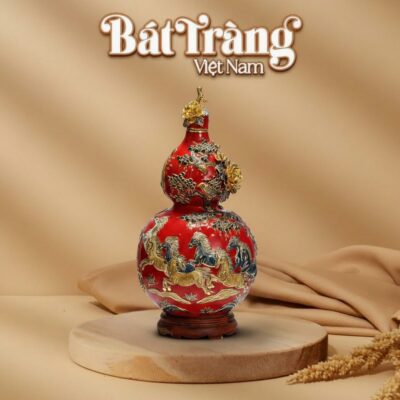 Bình hồ lô "Mã đáo thành công" màu đỏ vẽ vàng 24k BT-HL12 - Ảnh đại diện