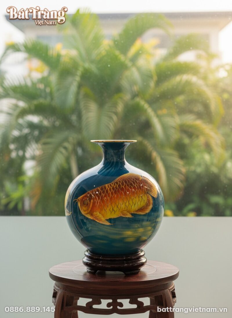 Cận cảnh bình hút lộc Bát Tràng cao 25cm, nổi b...