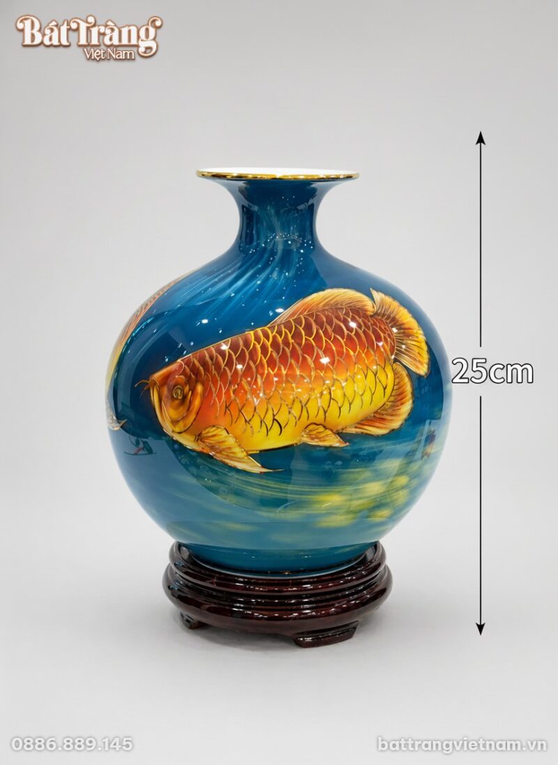 Kích thước Bình hút lộc Cá Rồng Tài Lộc vẽ vàng 24k BT-BHL101