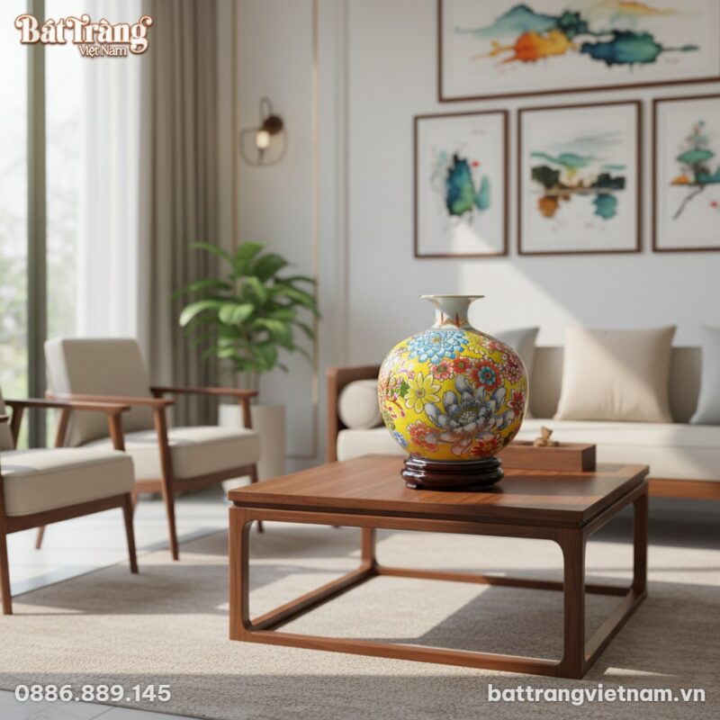 Bình hút lộc gốm sứ Bát Tràng cao 25cm, men vàn...