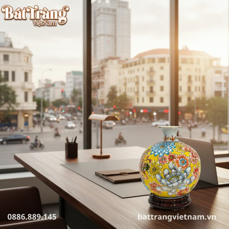 Bình hút lộc gốm sứ Bát Tràng cao 25cm, men vàn...