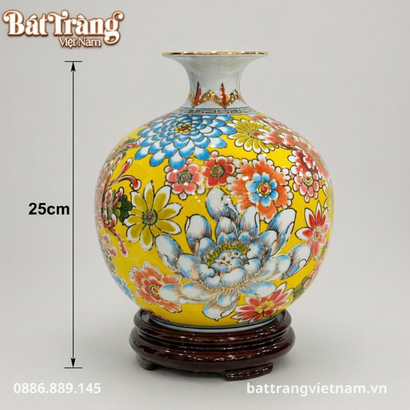 Kích thước Bình hút lộc "Hoa Khai Phú Quý" vẽ vàng 24k BT-BHL102