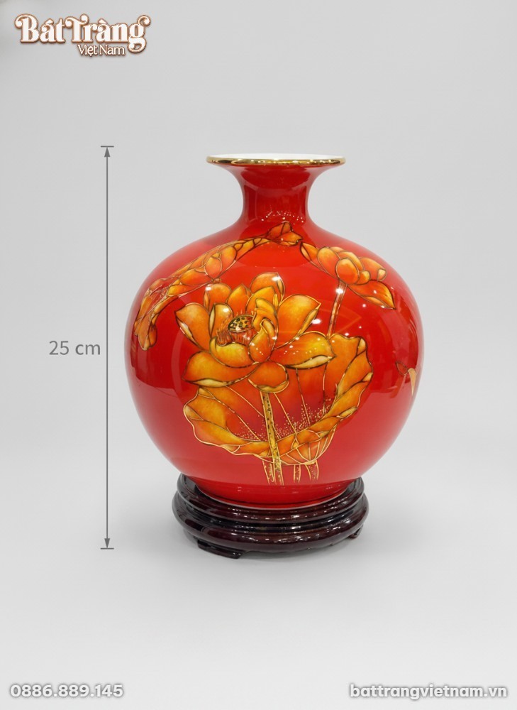 K&iacute;ch thước B&igrave;nh h&uacute;t lộc hoa khai ph&uacute; qu&yacute; vẽ v&agrave;ng 24k BT-BHL98