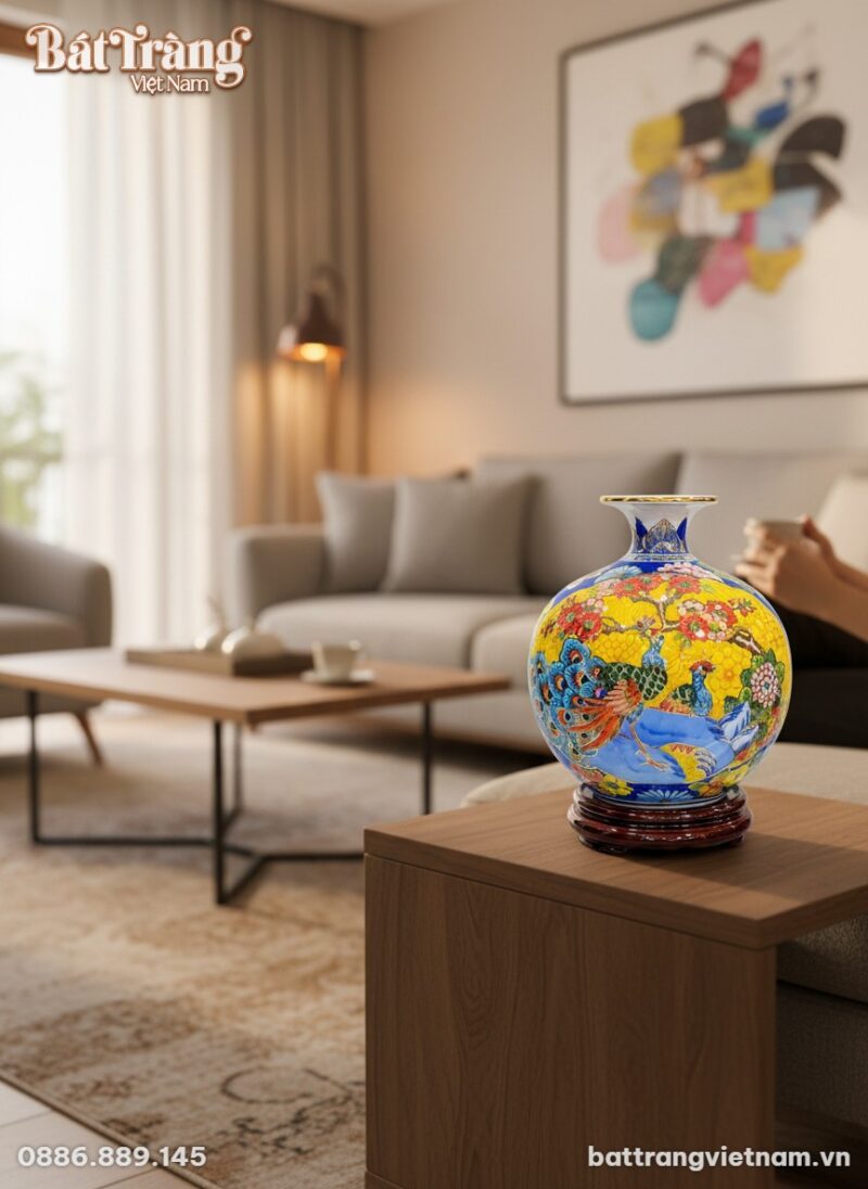 Bình hút lộc Nhị cảnh cao 25cm đặt trên kệ gỗ t...