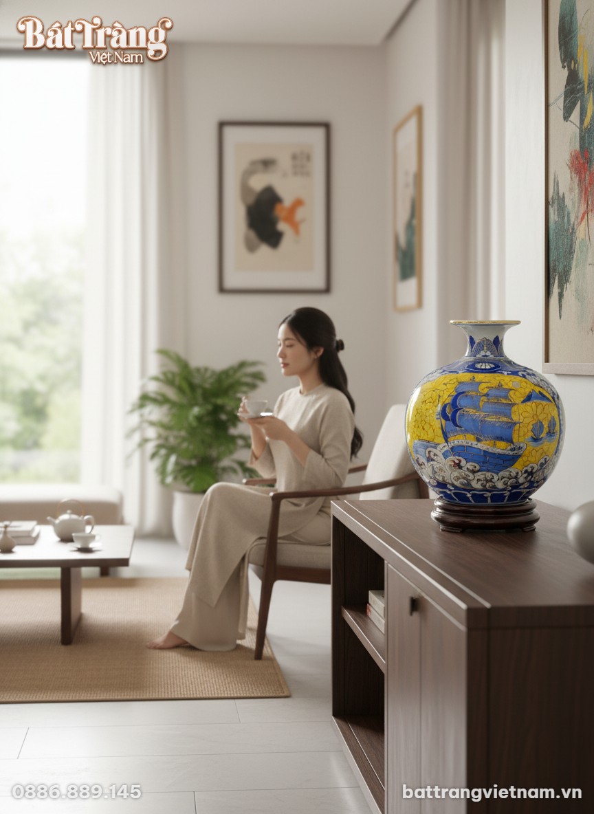 B&igrave;nh h&uacute;t lộc B&aacute;t Tr&agrave;ng 25cm với họa tiết 'Thuận...