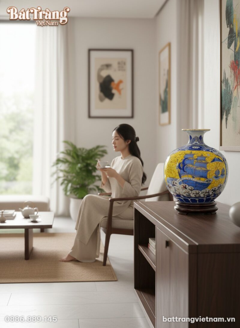 Bình hút lộc Bát Tràng 25cm với họa tiết 'Thuận...