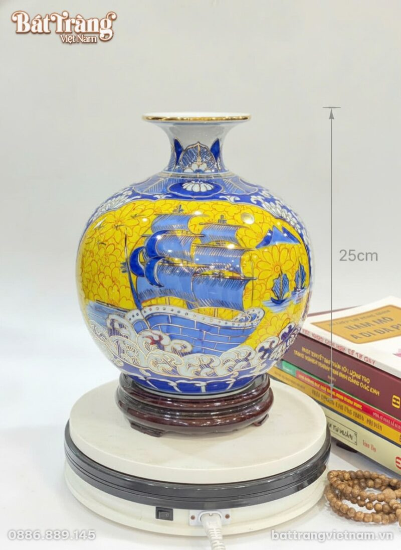 Kích thước Bình hút lộc Nhị cảnh Thuận Buồm Xuôi Gió vẽ vàng 24k BT-BHL96