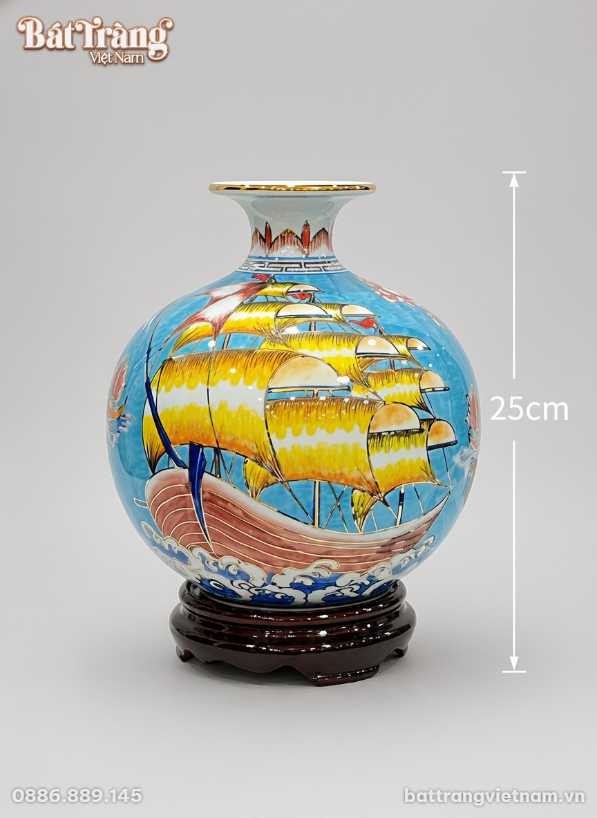 K&iacute;ch thước B&igrave;nh h&uacute;t lộc thuận buồm li&ecirc;n hoa vẽ v&agrave;ng 24k BT-BHL99