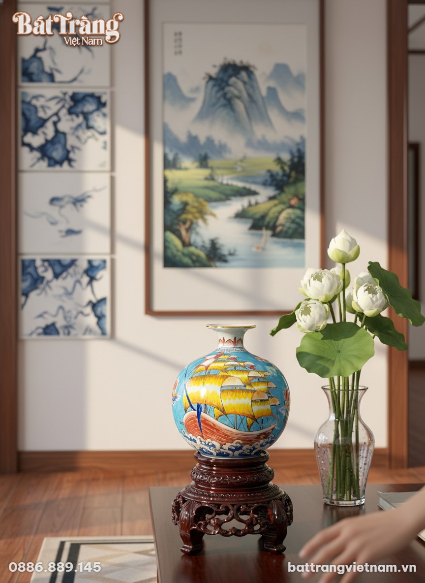 B&igrave;nh h&uacute;t lộc thuận buồm li&ecirc;n hoa 25cm nổi bật t...